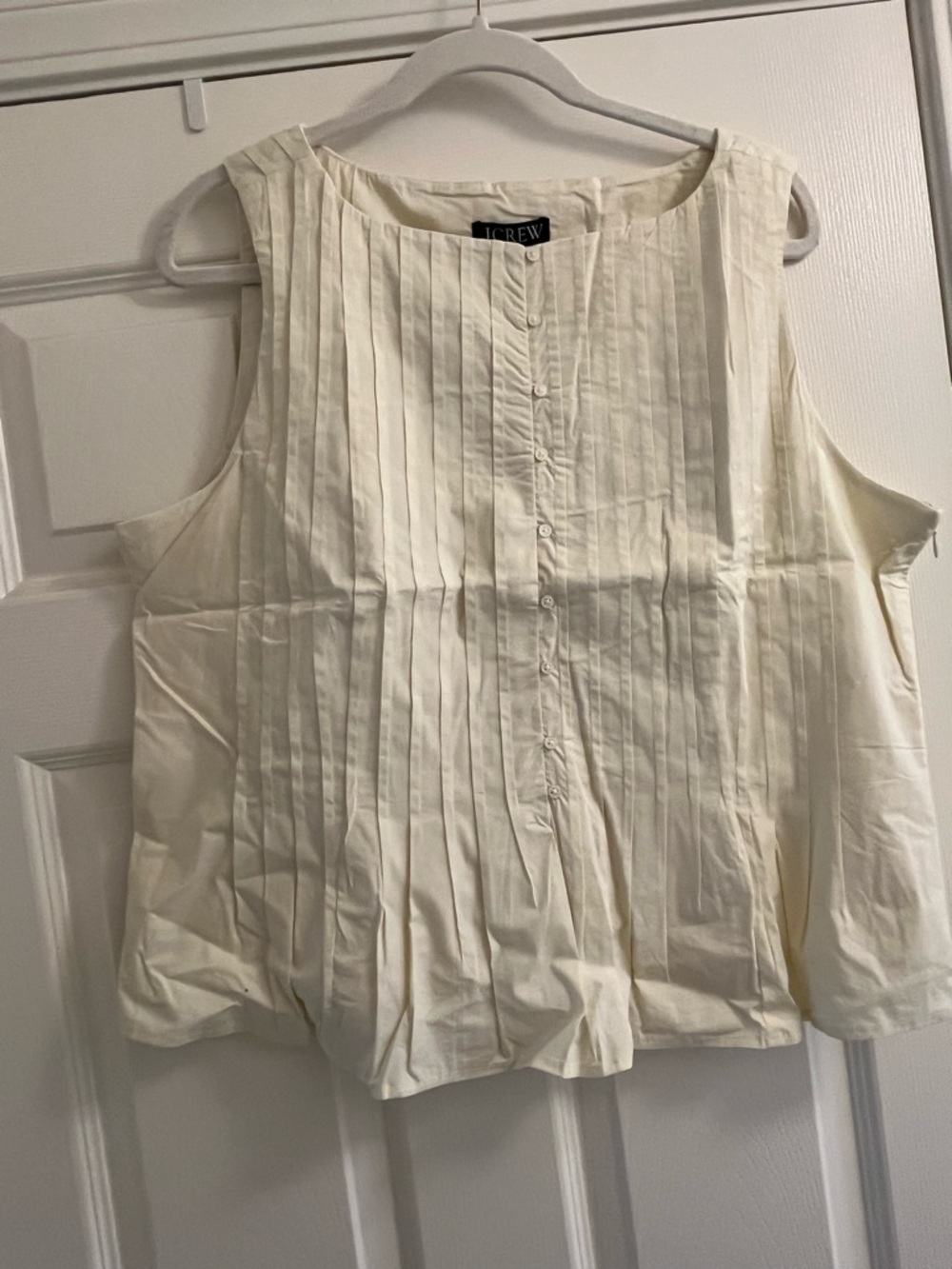 J. Crew Ivory Pleated Sleeveless Button-Front Blouse